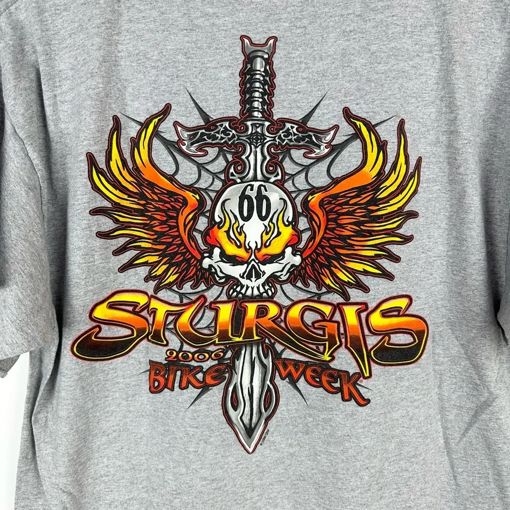 Y2K Sturgis Bike Week Motorcycle Bike T Shirt XL Grey Skulls Flames - Picture 2 of 8